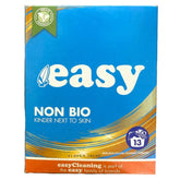Easy - Non Bio Laundry Powder - 884g is labeled "Kinder Next to Skin," gentle yet tough on stains, vegan-friendly, provides 13 washes, and comes in packaging with gold and blue accents.